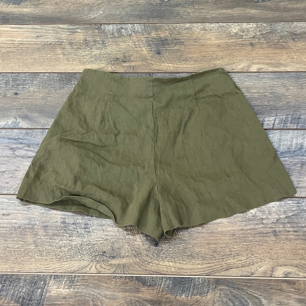 Antonio Melani Olive Green Linen Blend High Waisted Shorts Size 4 Minimal Luxury